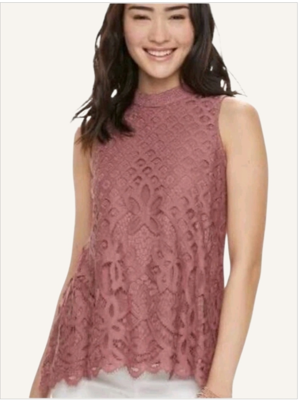 NWT Rewind Primrose Mauve Lace Mock Neck Sleeveless Blouse Sz Small